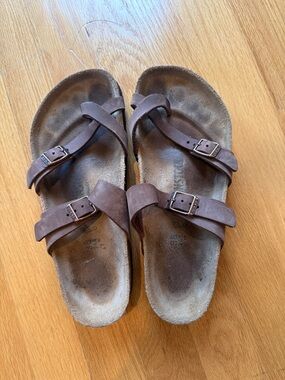 Birkenstock Brown Suede Double-Strap Slide Sandals size 38